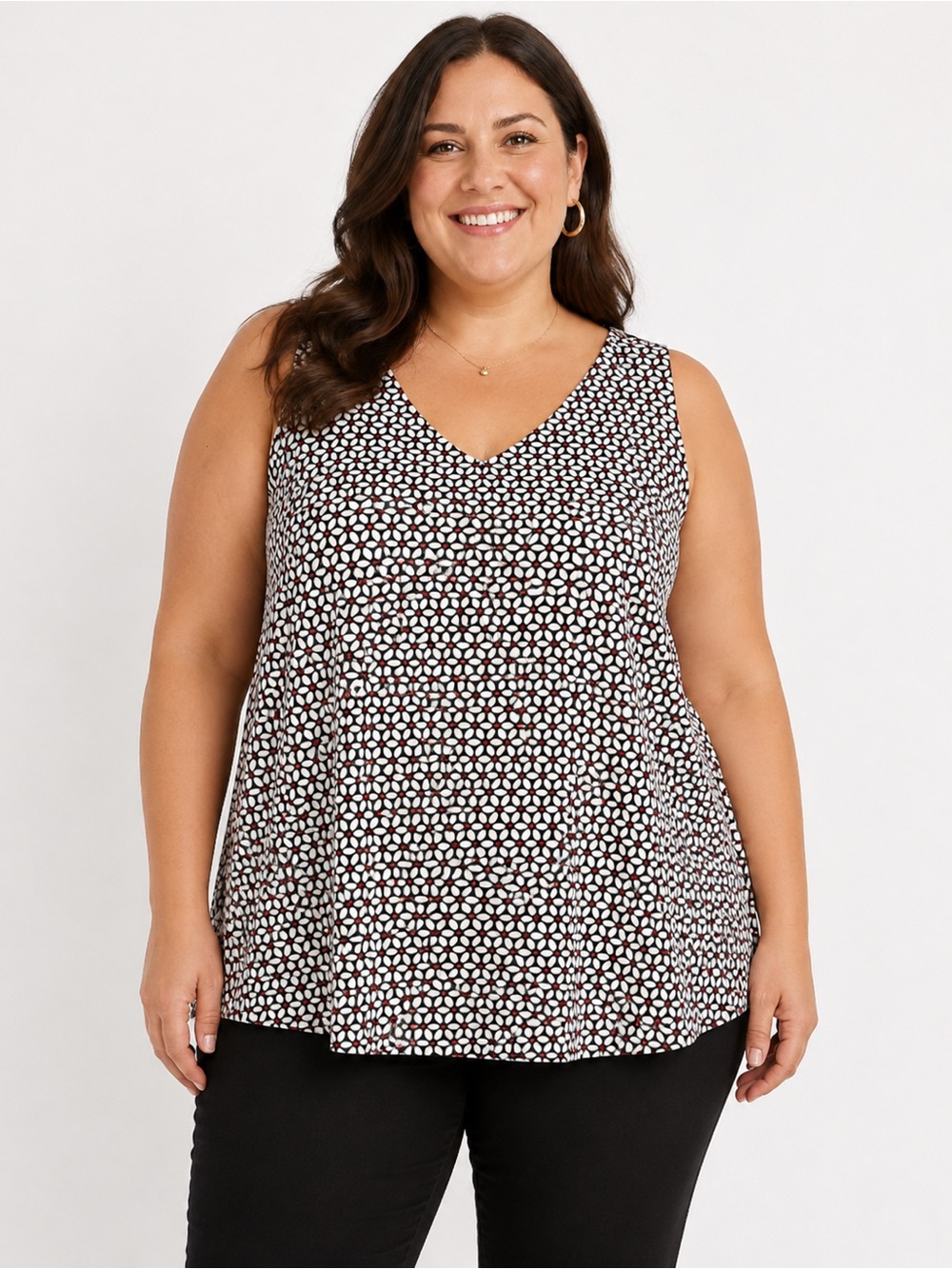 Talbots Geometric V-Neck Sleeveless Tank